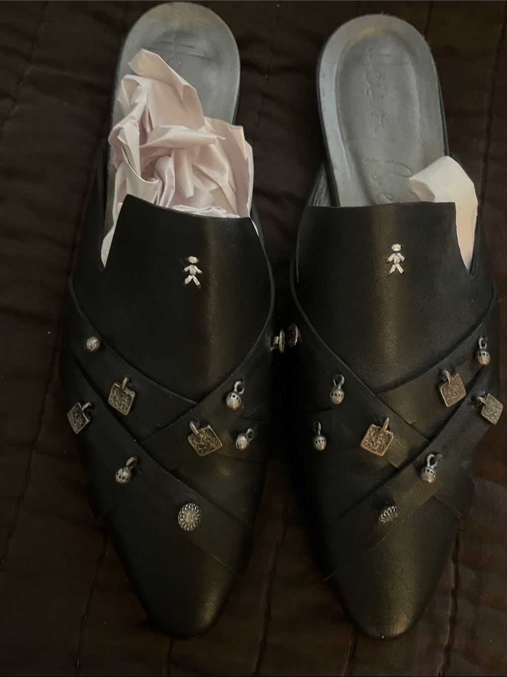 Black Studded Slip-On Mules - Women